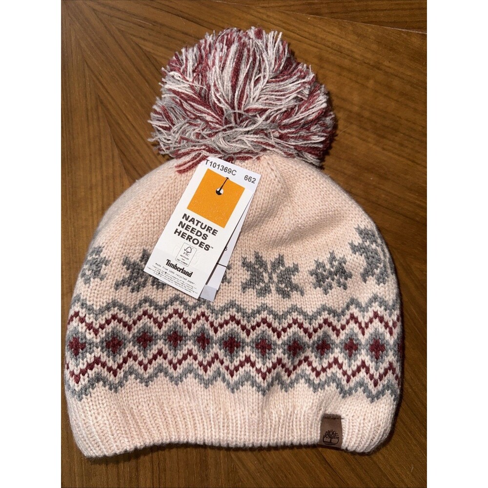 Timberland Womens Beanie Pink Soft Lining Bobble Pompom Snowboard Ski Hiking